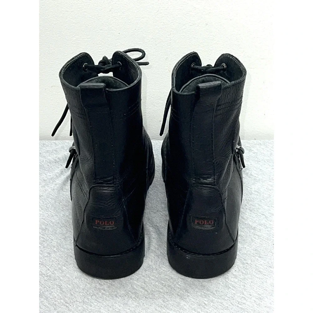 Polo Ralph Lauren Ranger Boots Mens Size 11D Black Leather Buckle Combat Work‎